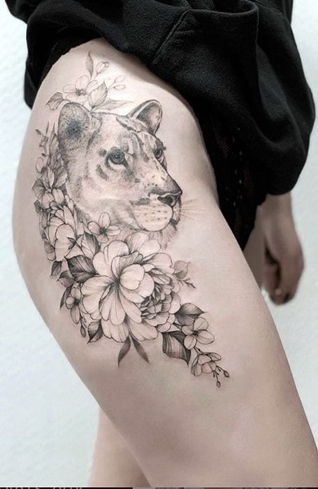 Naturally Colored Lioness with Cubs Tattoo Tattoo Design
