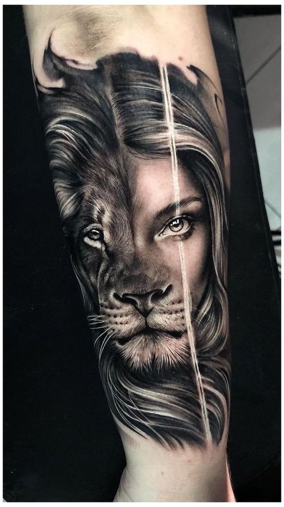 Three Styles in One Lion Tattoo Tattoo Design