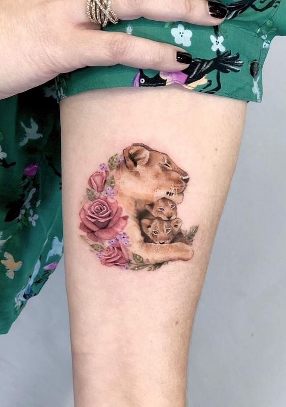 Two Lions Heads Forming Heart Tattoo Tattoo Design