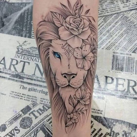 Winking Lion Cub Tattoo in Double Triangle Tattoo Design