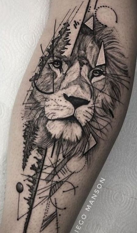 Wise Lion Face Realism Tattoo in Grayscale Tattoo Design