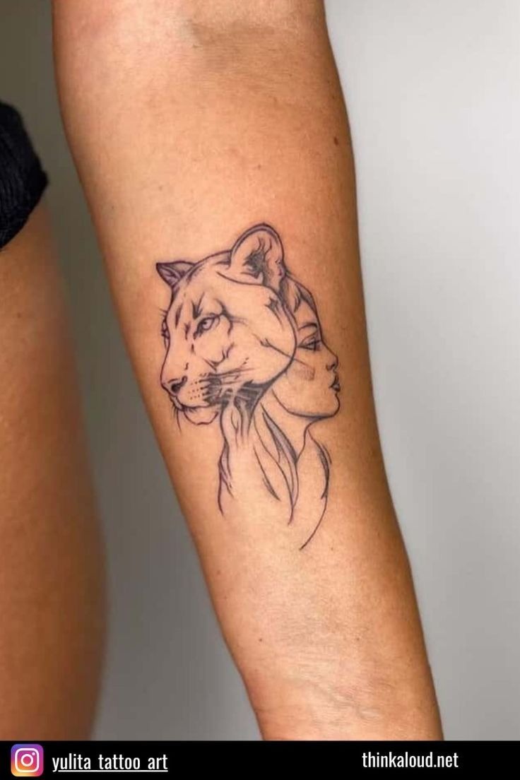 Half Lioness, Half Woman Silhouette Tattoo Design