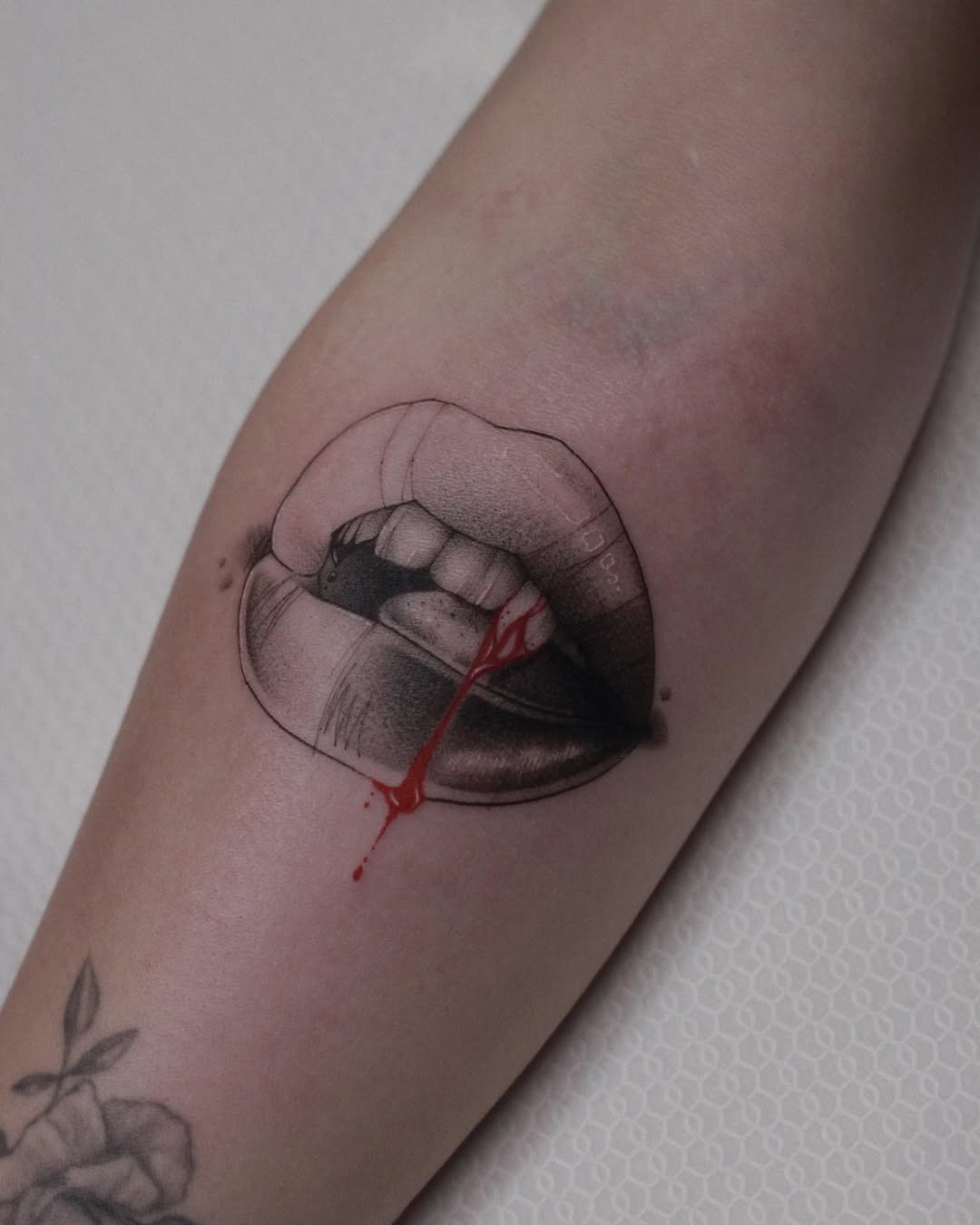 Stunning realistic lip tattoo with blood effect Tattoo Design