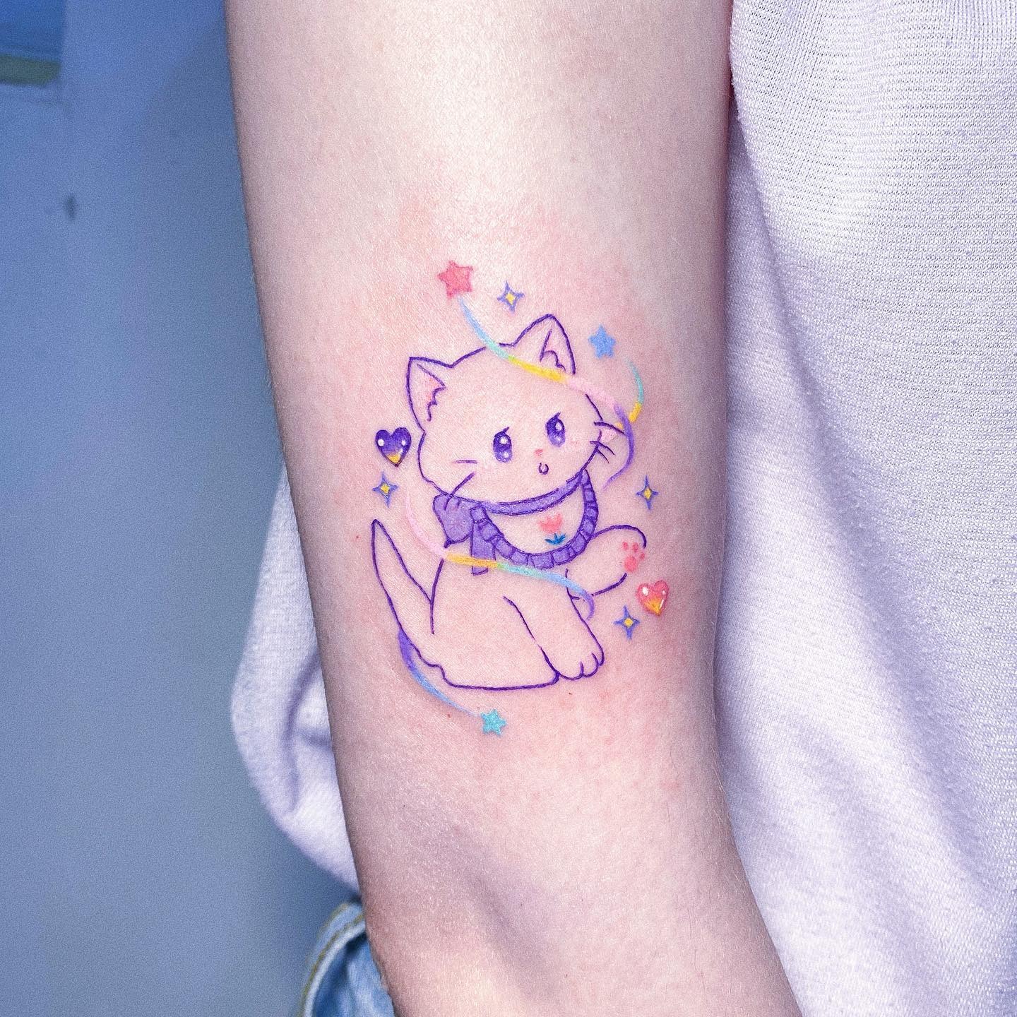 Cute Magical Kitten Tattoo Tattoo Design