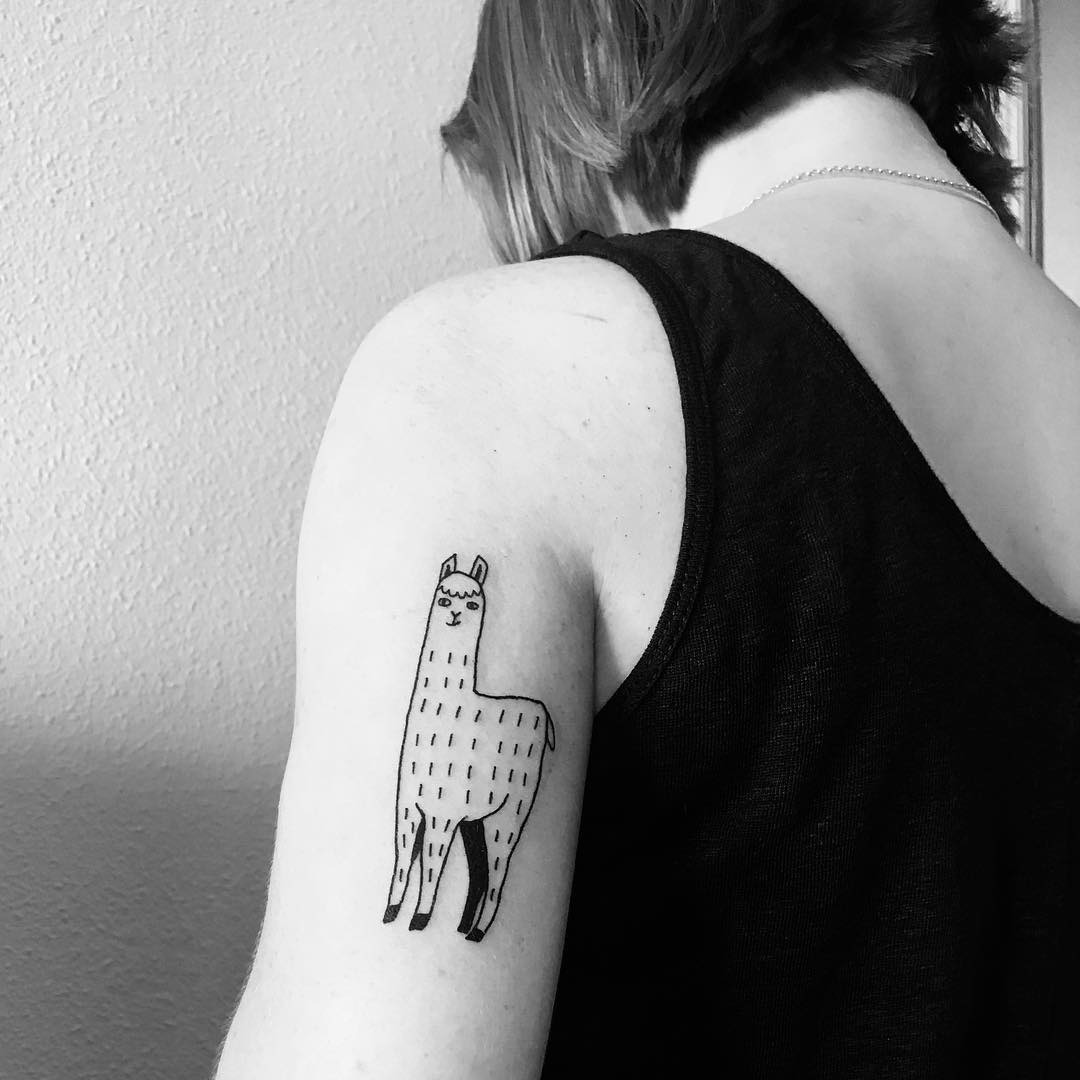 Charming minimalist llama tattoo on arm Tattoo Design