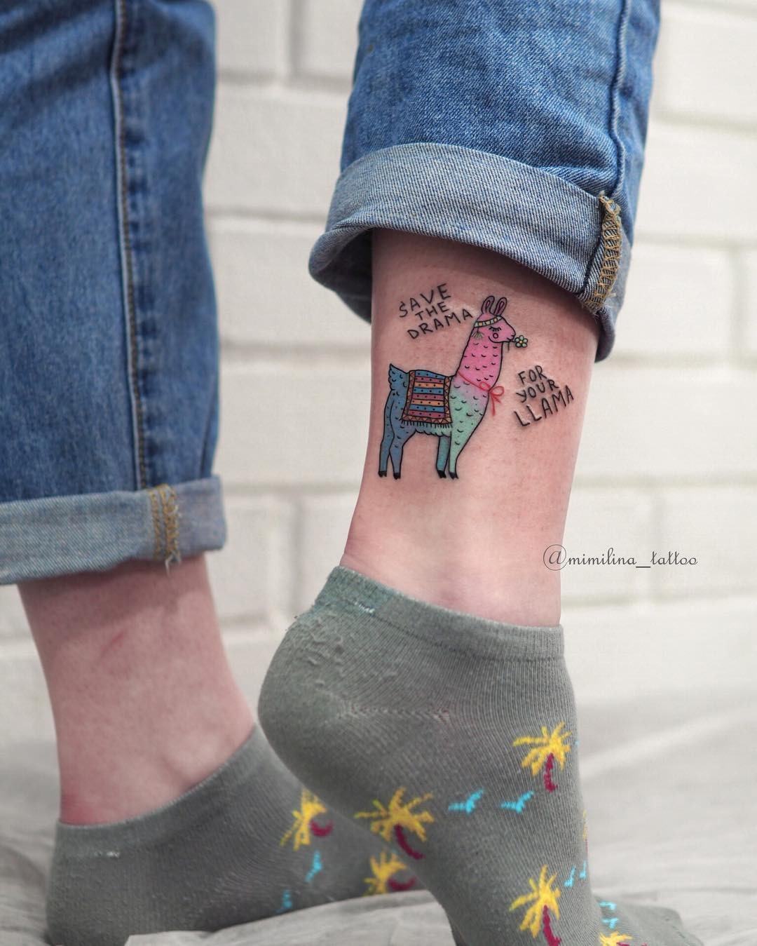 Cute and colorful llama tattoo for fun vibes Tattoo Design