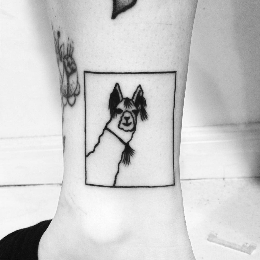 Minimalist llama tattoo with bold outline Tattoo Design