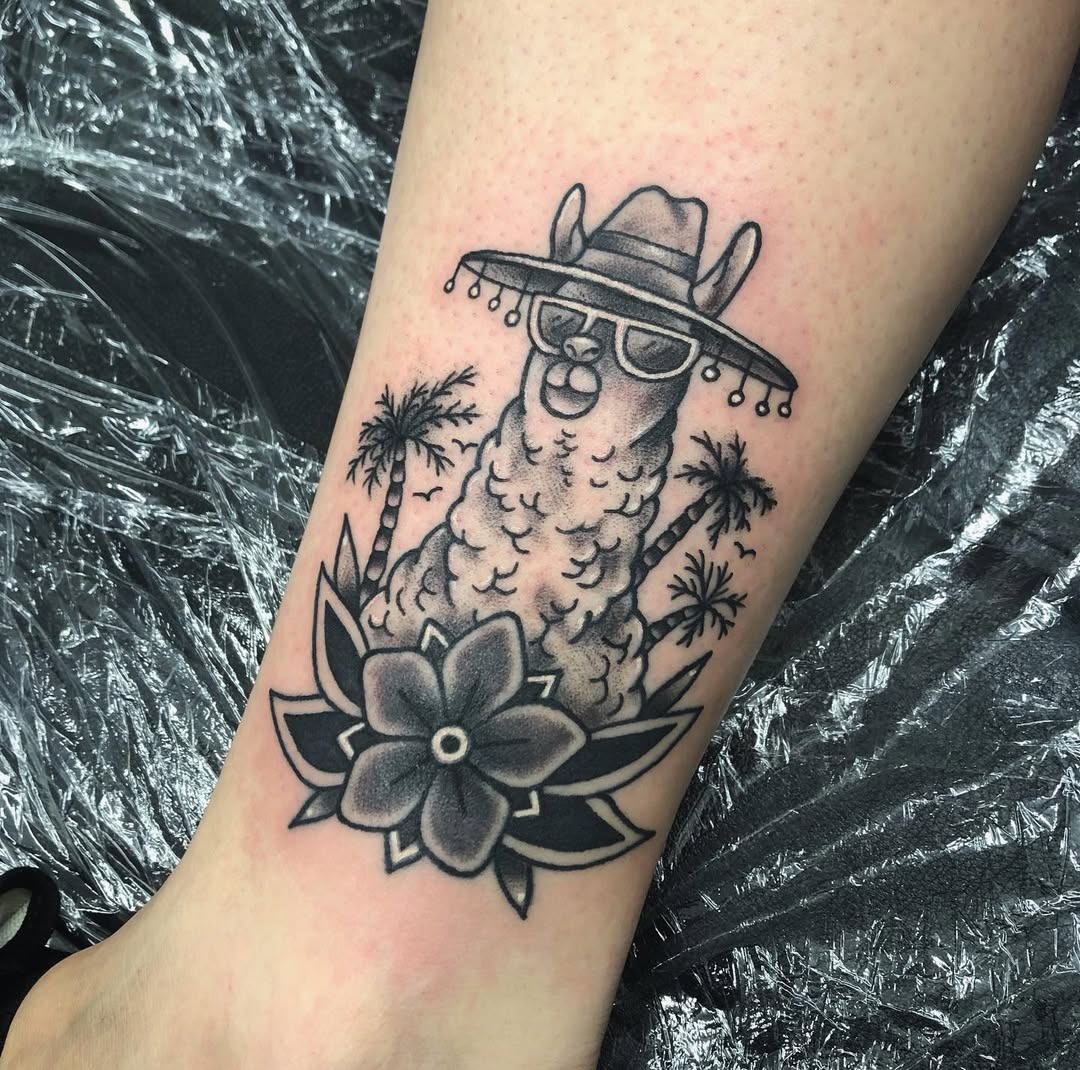 Playful llama tattoo with summer vibes Tattoo Design