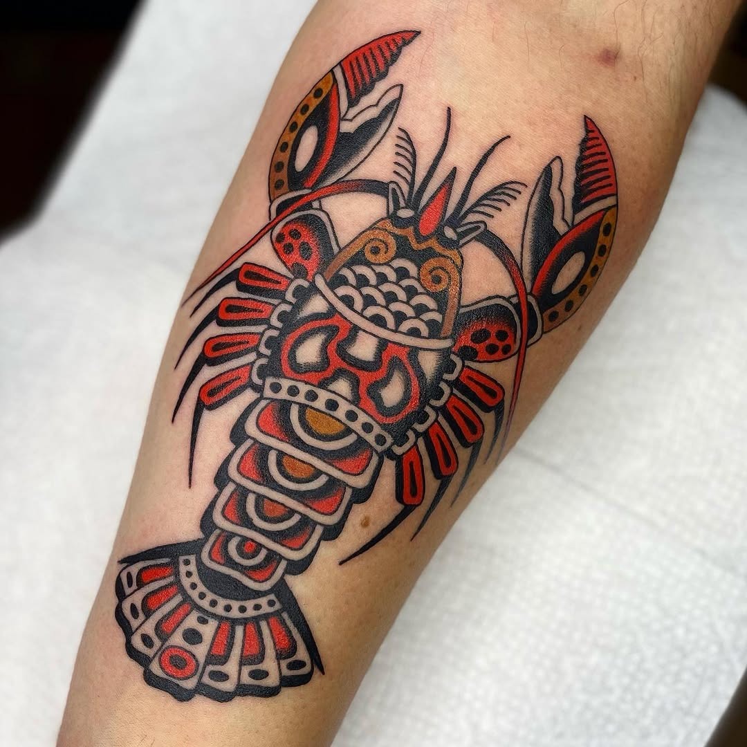 Bold Lobster Tattoo in Tribal Style Tattoo Design