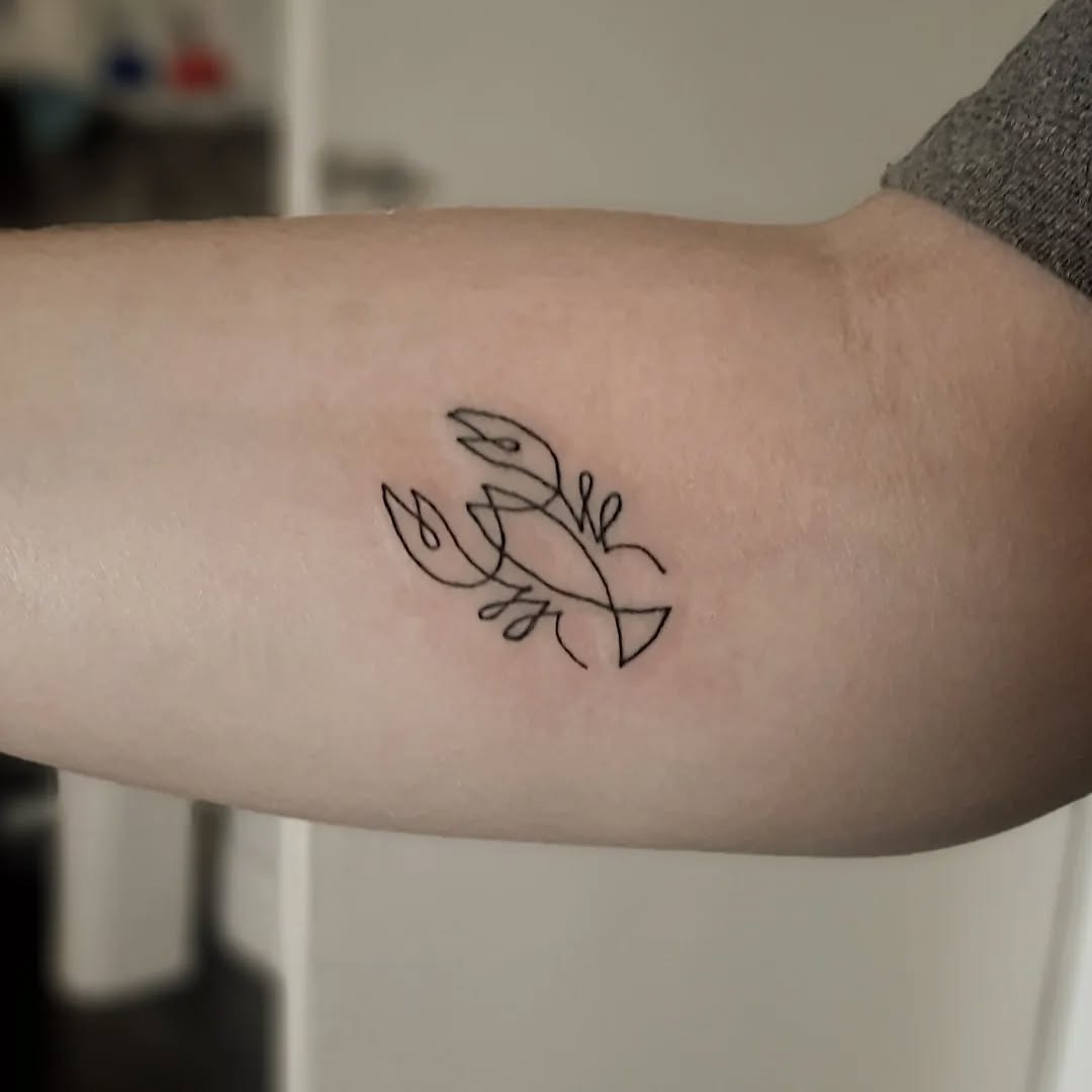 Stylish minimalist lobster tattoo on forearm. Tattoo Design