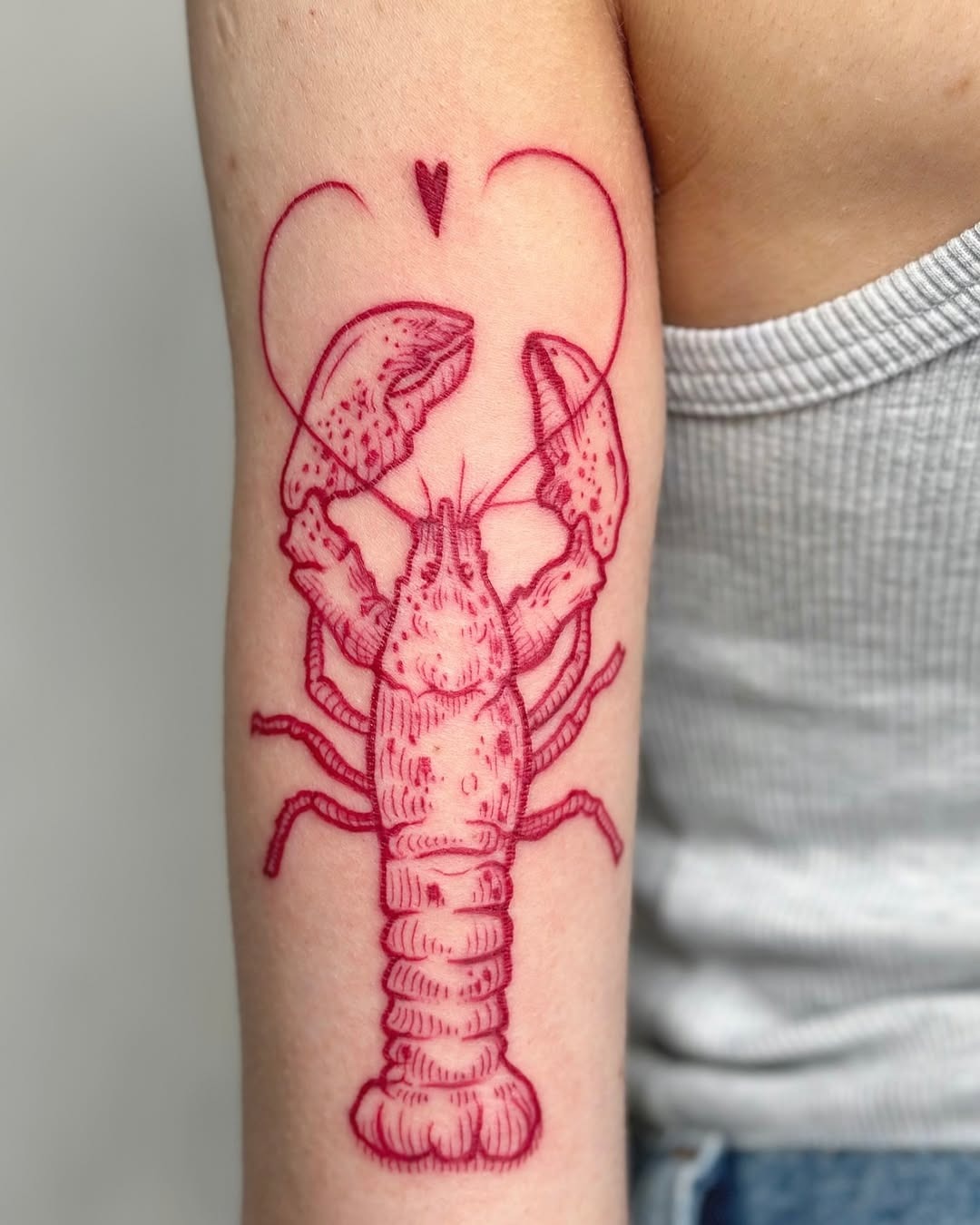 Whimsical lobster tattoo with a love twist Tattoo Design