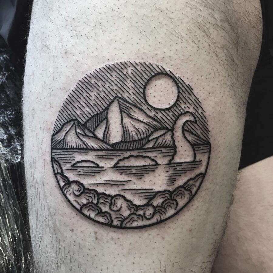 Captivating Loch Ness Monster Landscape Tattoo Tattoo Design