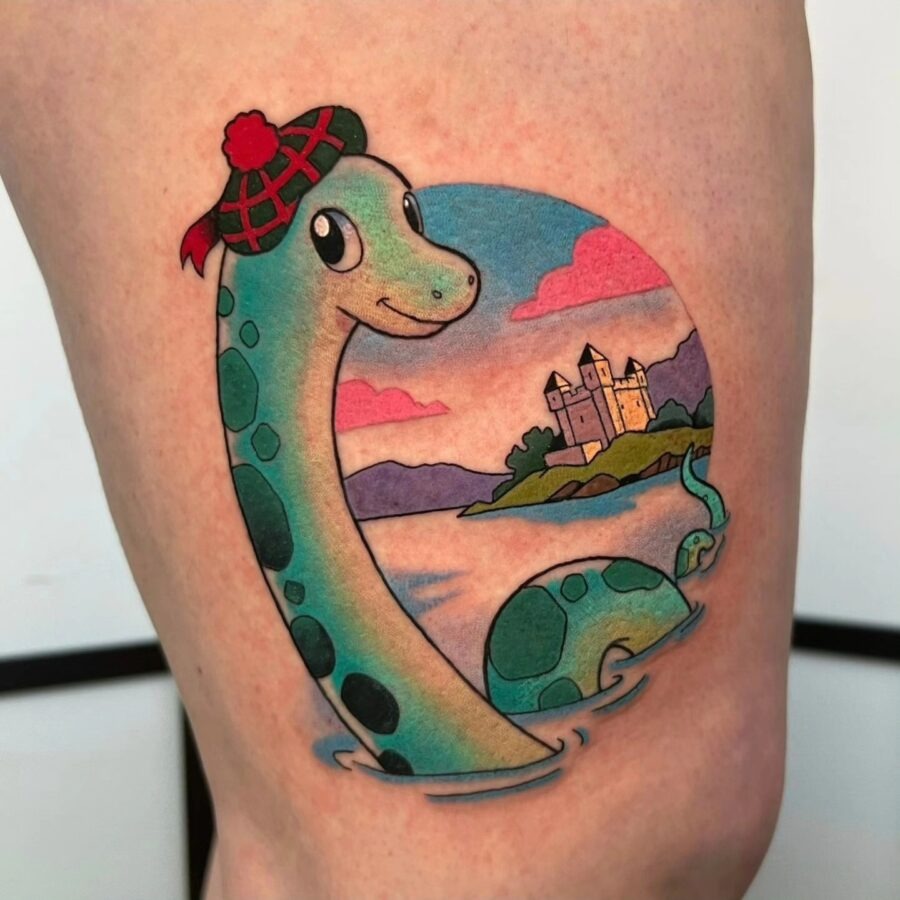 Playful depiction of the Loch Ness monster tattoo Tattoo Design