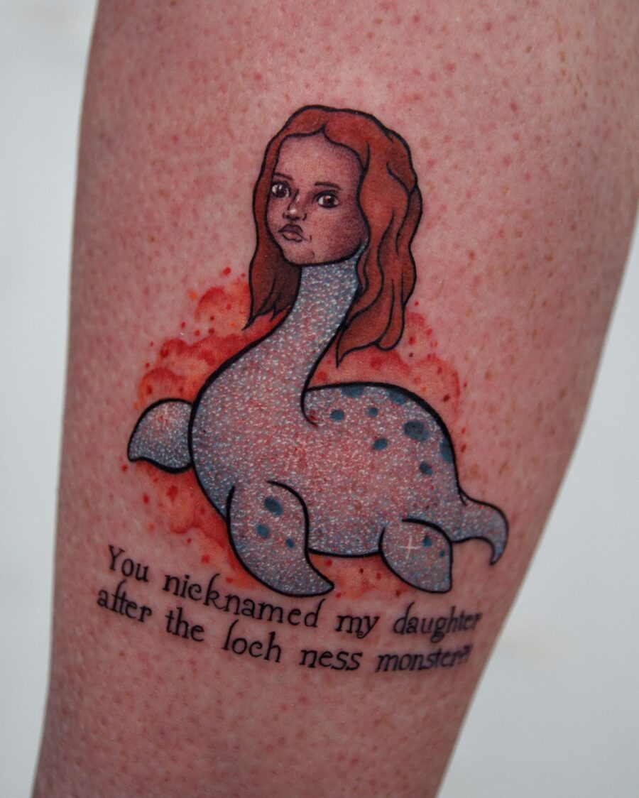 Unique Loch Ness Monster Tattoo with Portrait Tattoo Design