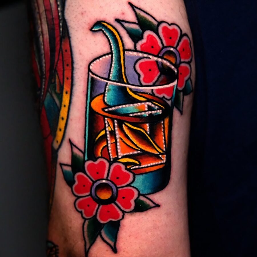 Vibrant Loch Ness Monster-inspired drink tattoo Tattoo Design