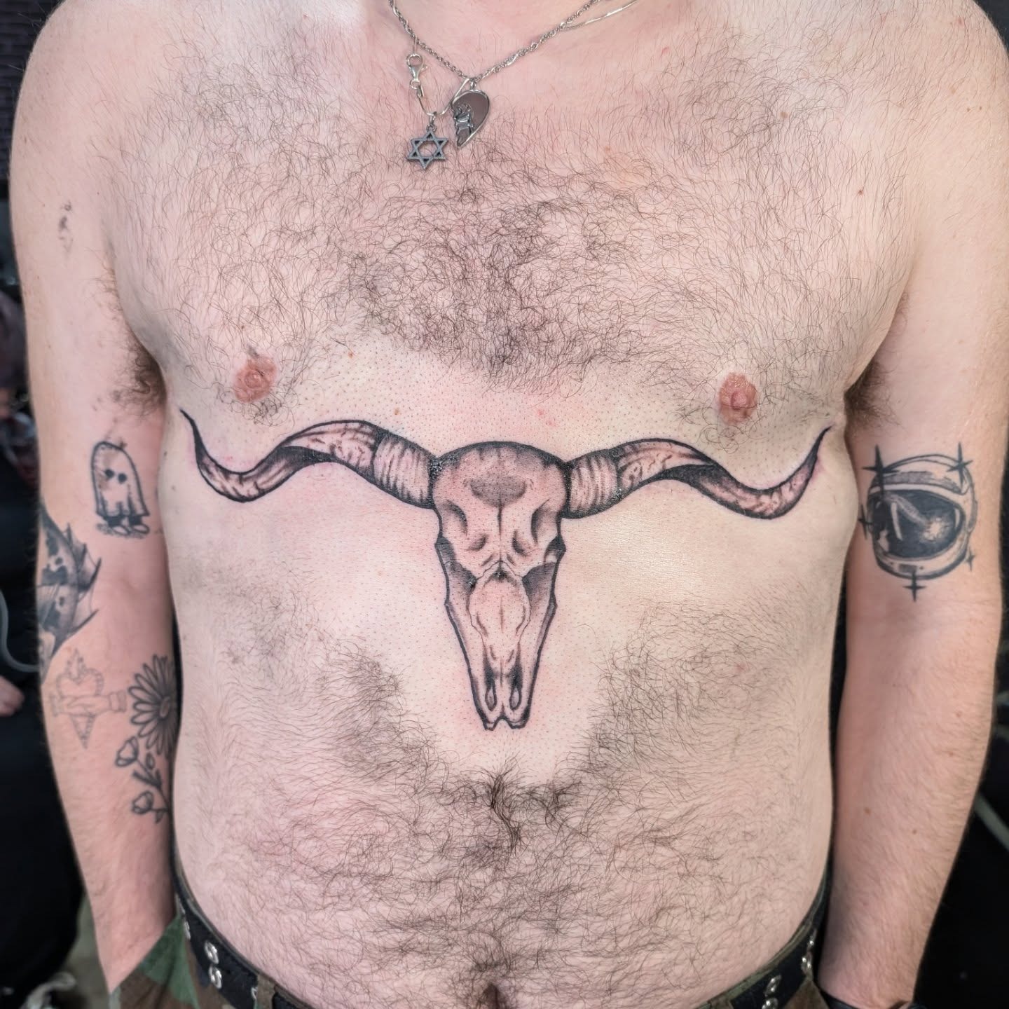 Curved Horn Longhorn Skull Chest Tattoo Tattoo Design