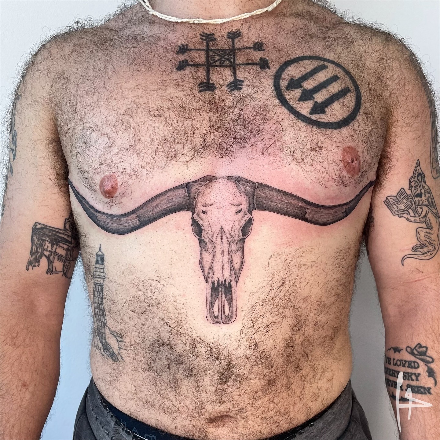 Large Longhorn Skull Chest Tattoo Tattoo Design