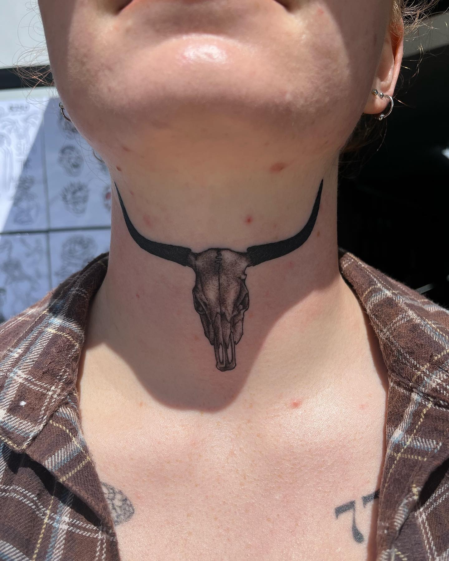 Longhorn Skull Front Neck Tattoo Tattoo Design
