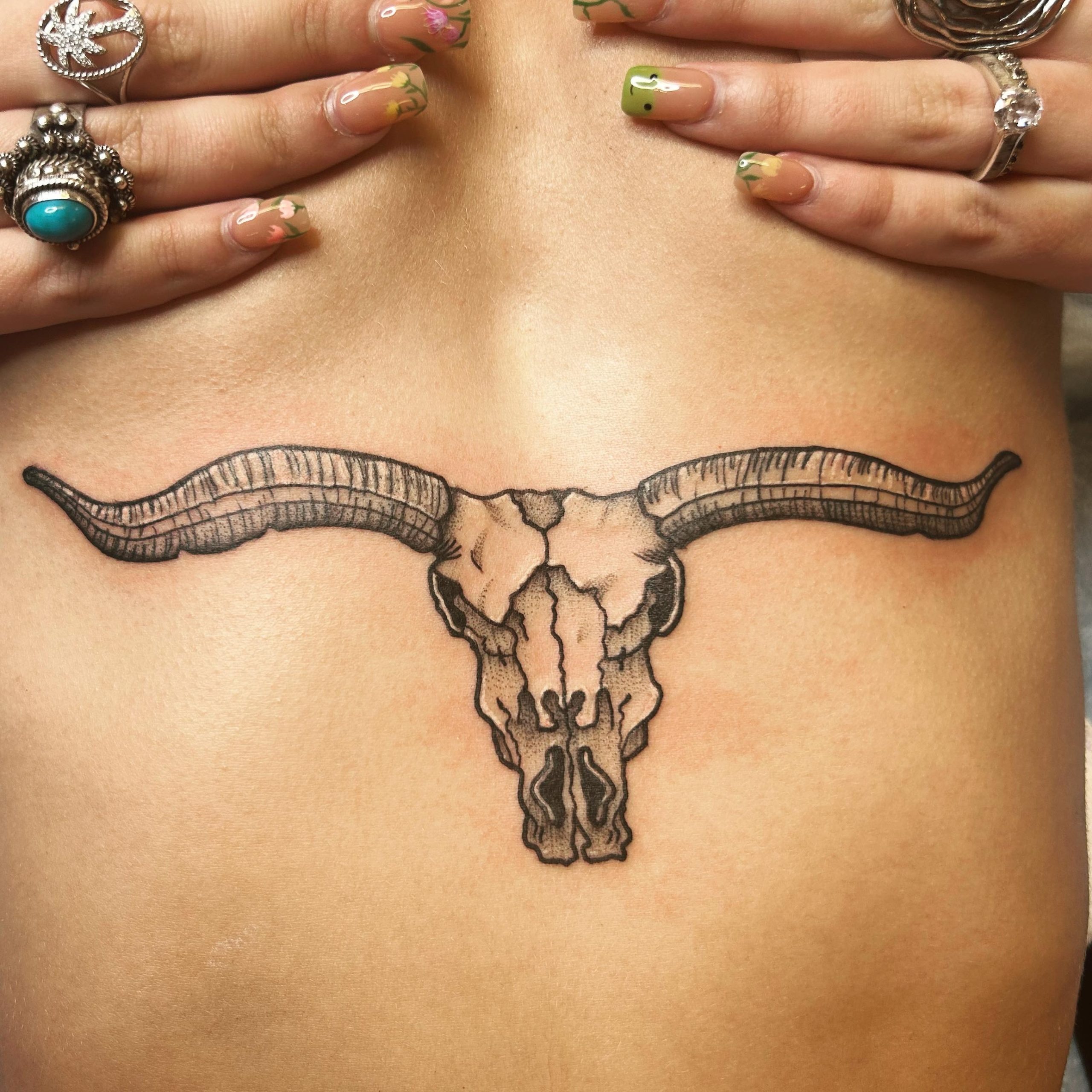 Side Rib Longhorn Skull Tattoo Tattoo Design