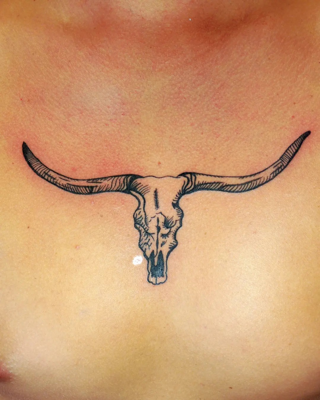 Simple Longhorn Skull Chest Tattoo Tattoo Design