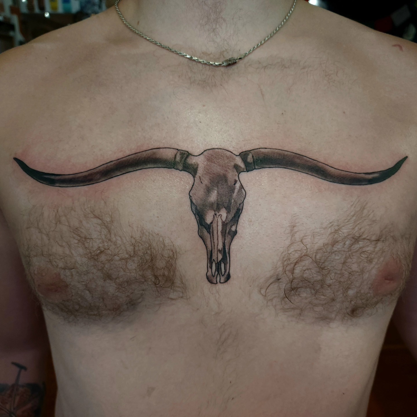 Wide Longhorn Skull Chest Tattoo Tattoo Design