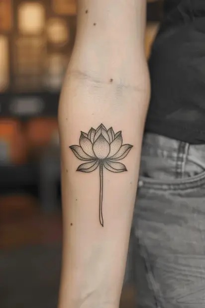 Detailed Shaded Lotus Tattoo on Forearm Tattoo Design