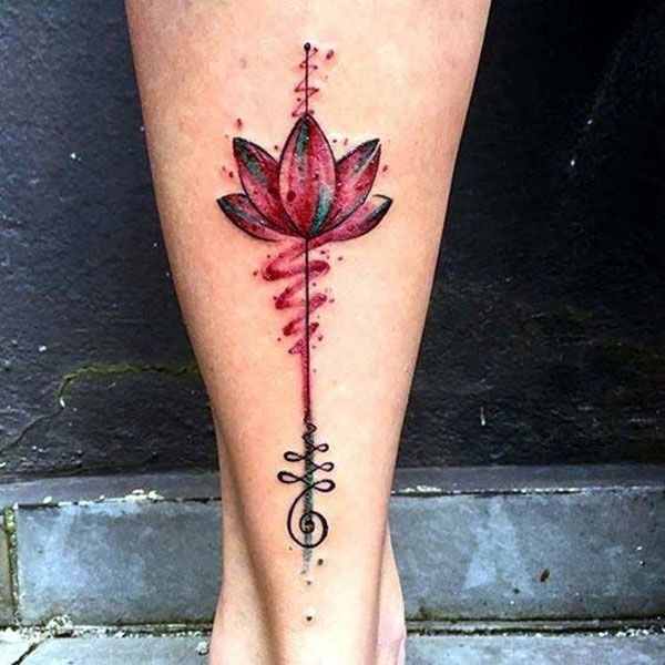 Dynamic Lotus Flower with Vibrant Red Ink Tattoo Design