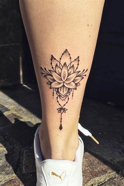 Mandala-Inspired Lotus on Leg Tattoo Design
