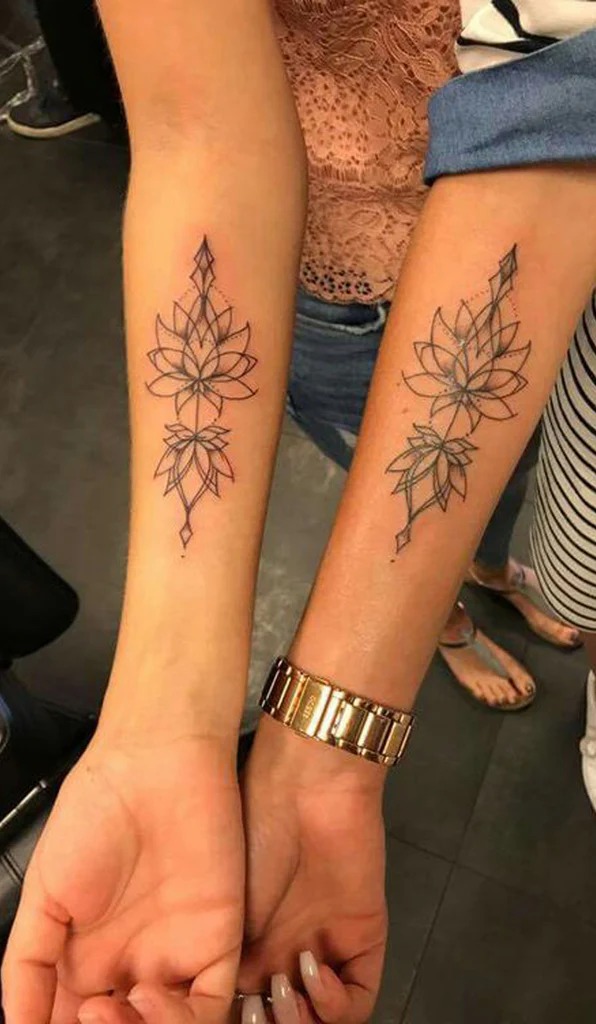 Matching Lotus Tattoos with Geometric Patterns Tattoo Design