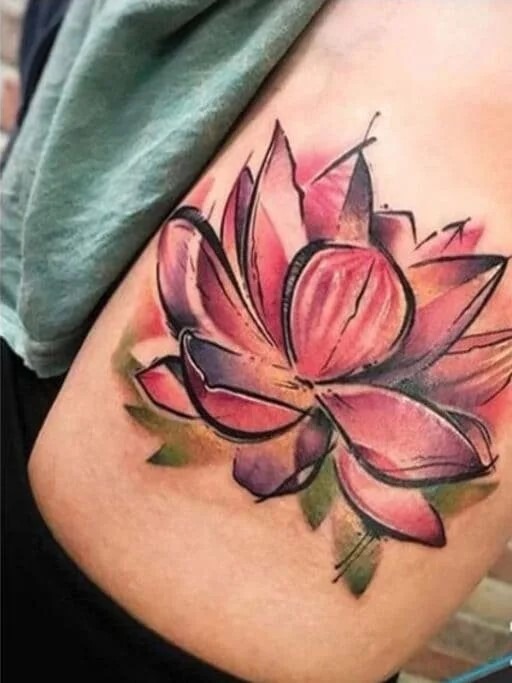 Watercolor Lotus Tattoo with Bold Strokes Tattoo Design