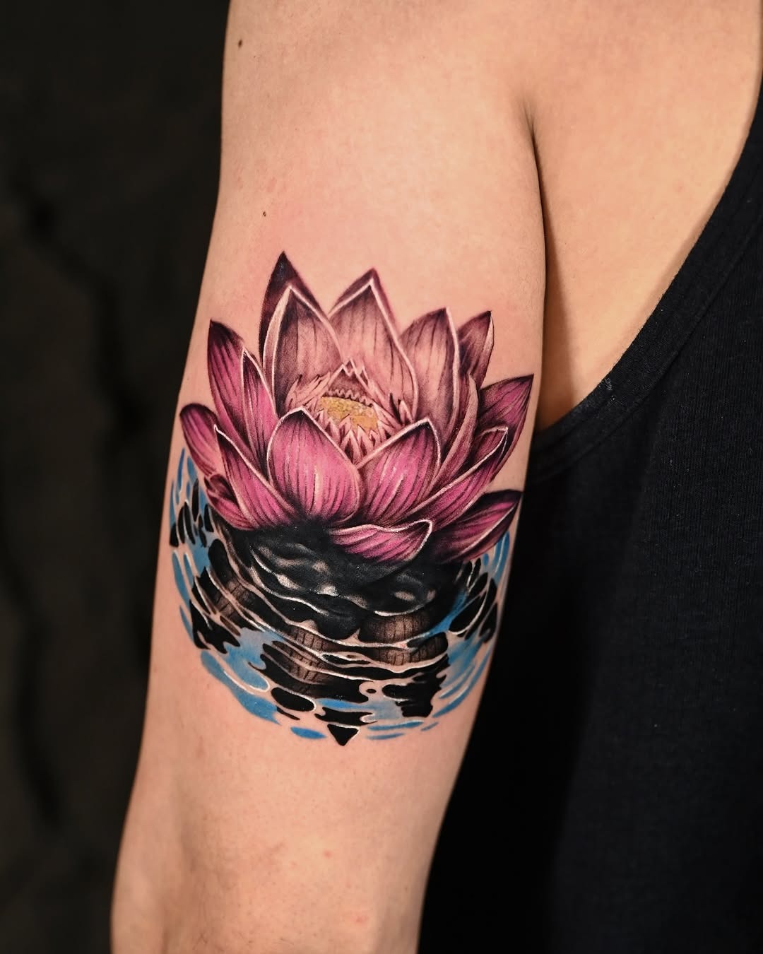 A stunning lotus tattoo bursting with color Tattoo Design