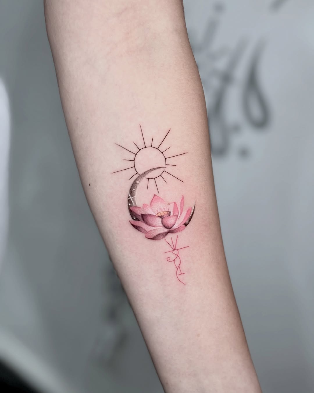Colorful Lotus Tattoo with Elegant Floral Vibes Tattoo Design