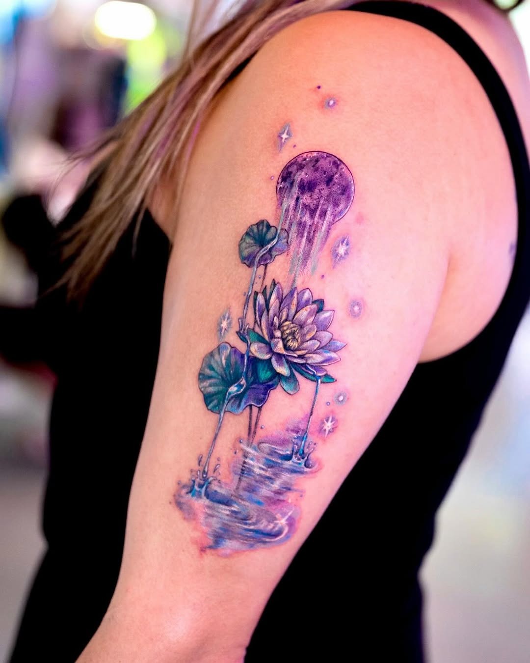 Stunning blue lotus tattoo with delicate details Tattoo Design