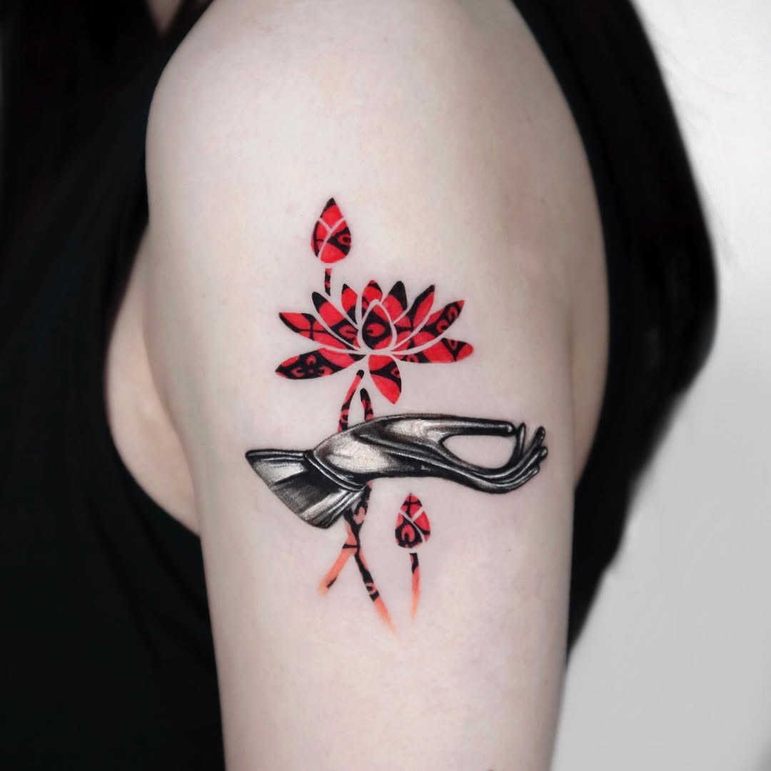 Stylish black and white lotus tattoo design Tattoo Design