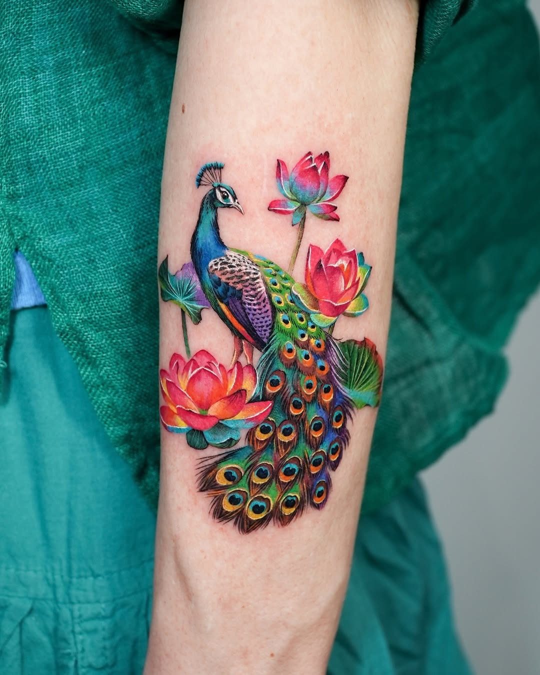 Vibrant floral lotus tattoo with vivid colors Tattoo Design
