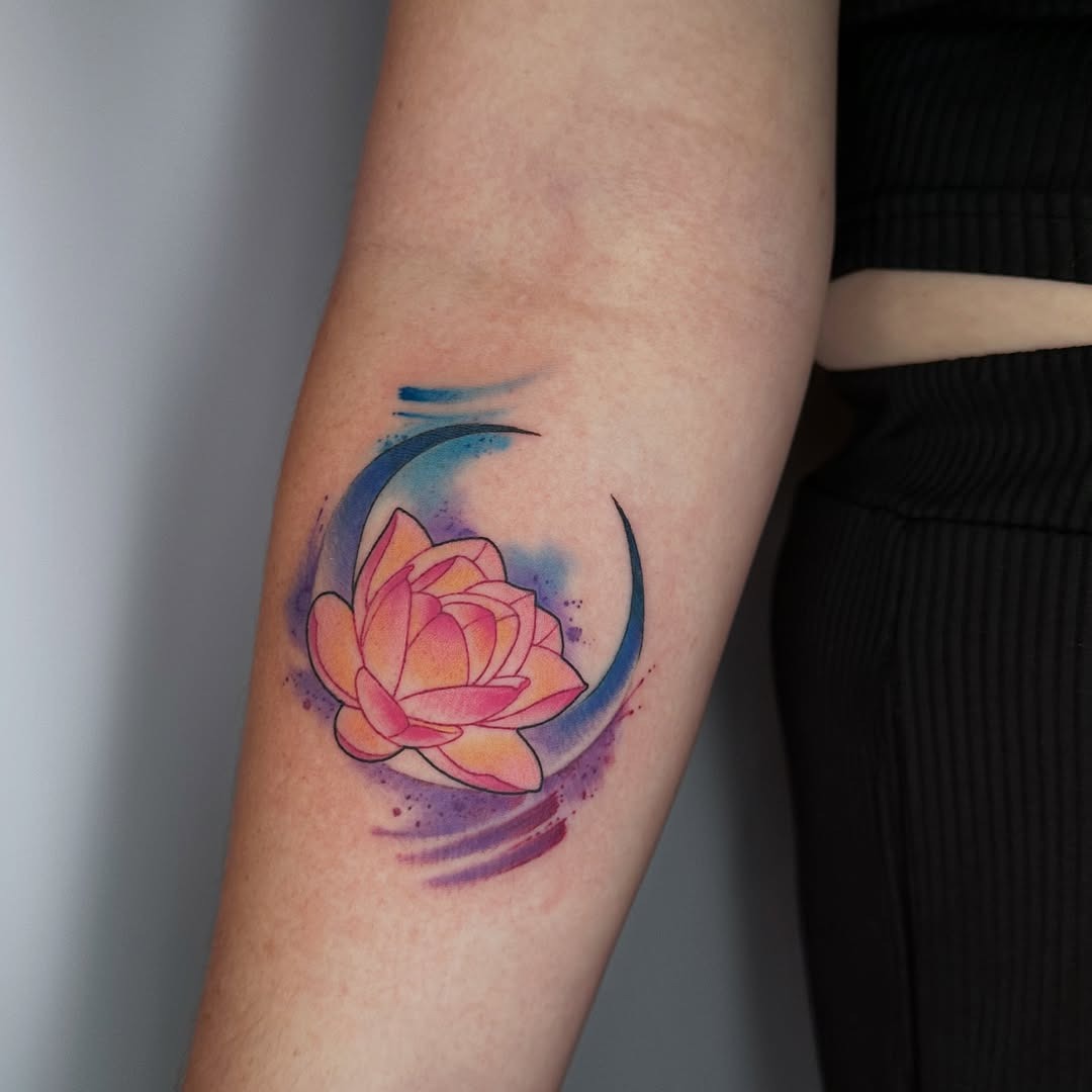 Vibrant lotus tattoo with watercolor elements Tattoo Design