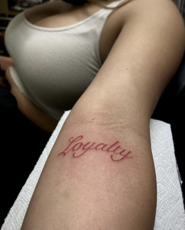 Finger Loyalty Tattoo with Words Tattoo Design