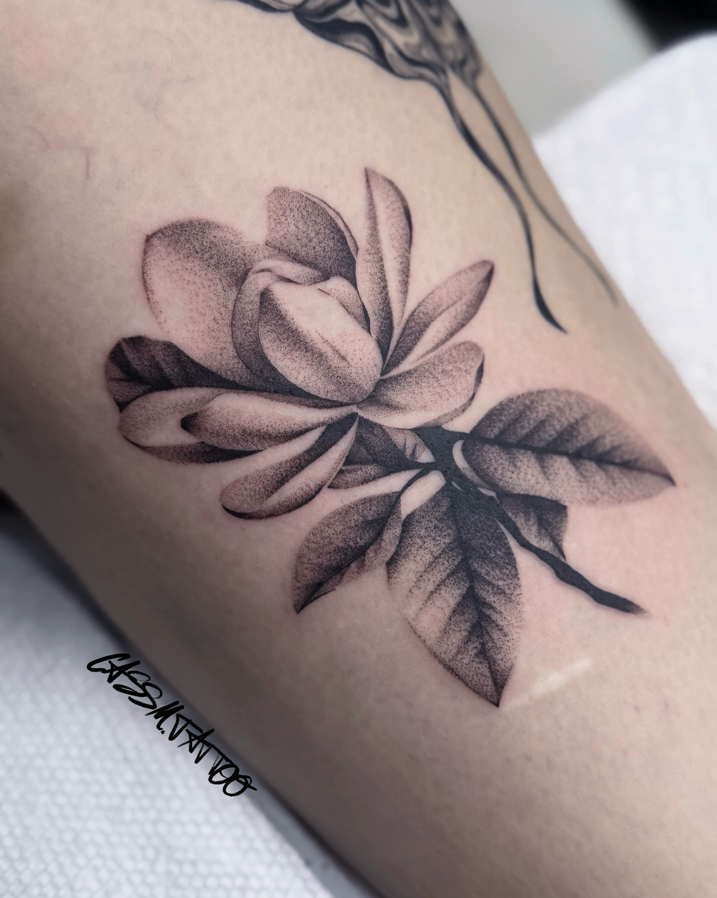 Beautiful blackwork magnolia tattoo design Tattoo Design