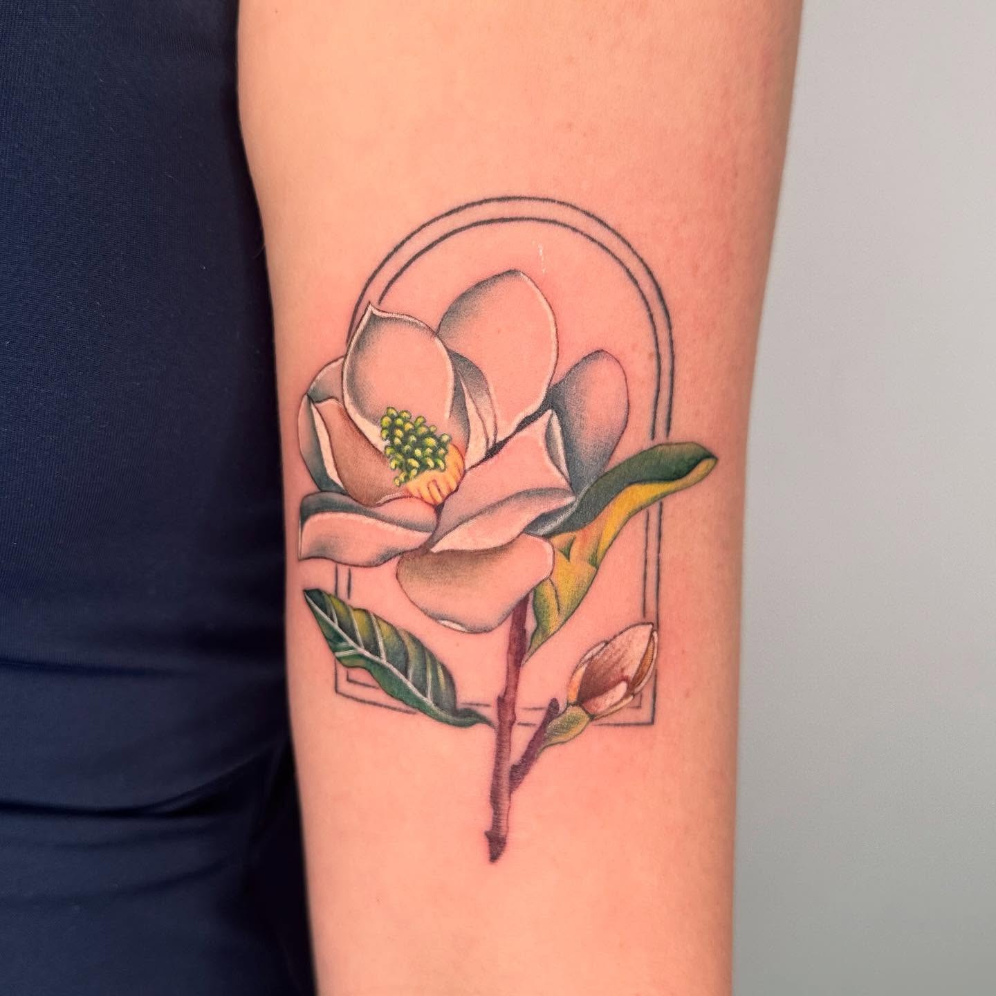 Beautiful magnolia tattoo with elegant details Tattoo Design