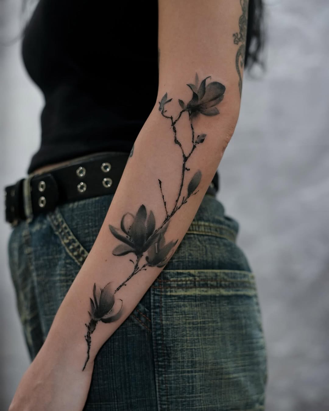 Elegant magnolia tattoo on the forearm Tattoo Design