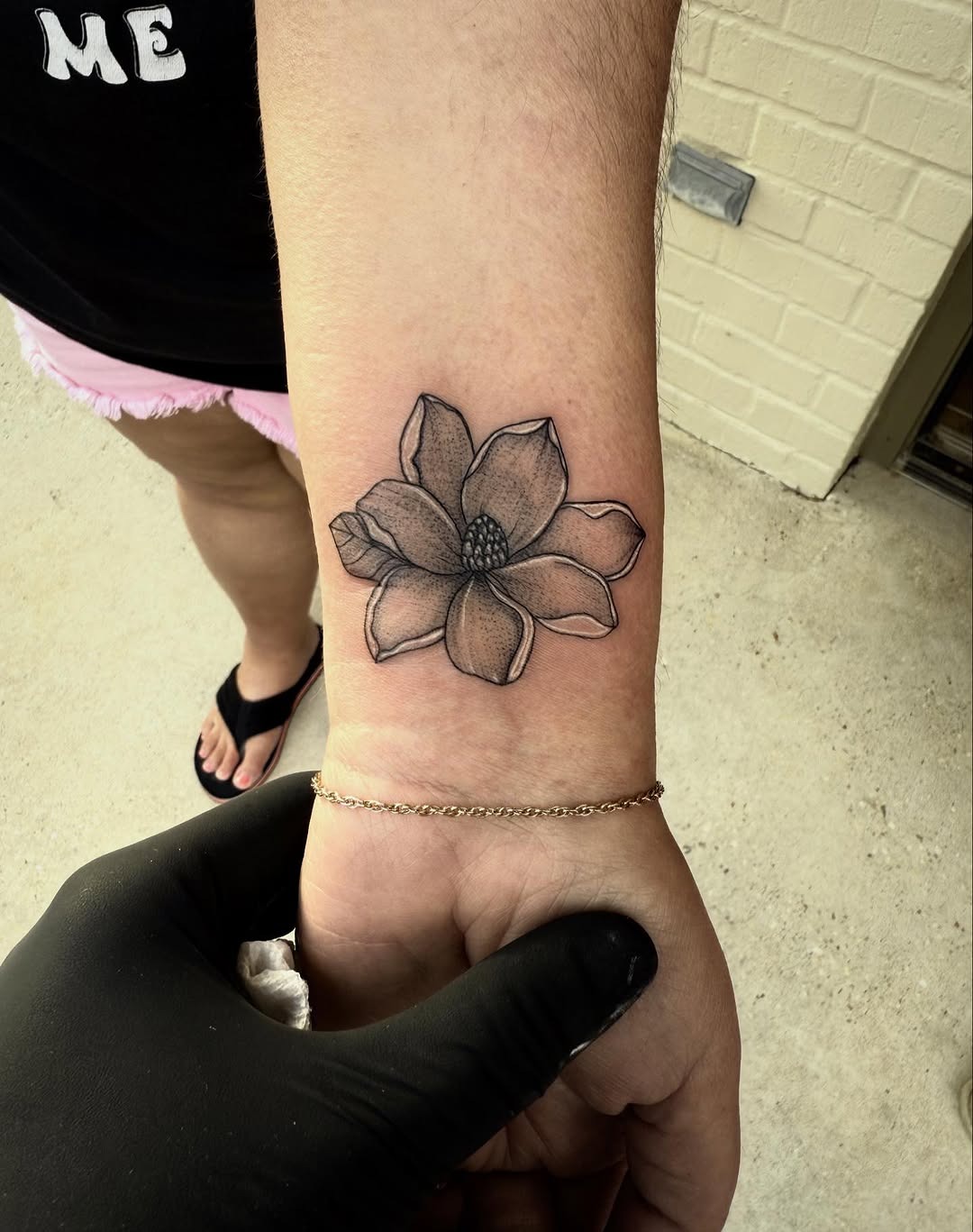 Elegant Magnolia Tattoo on the Wrist Tattoo Design