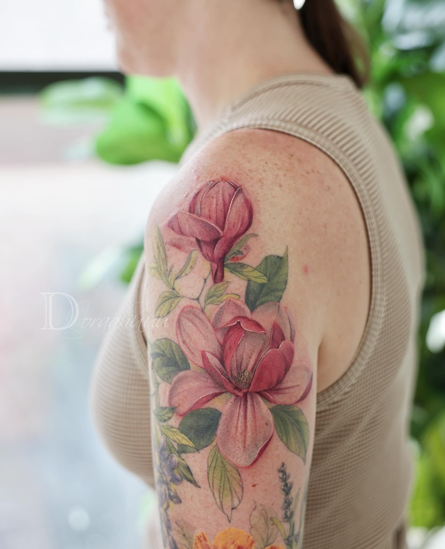 Elegant magnolia tattoo showcasing natural beauty Tattoo Design