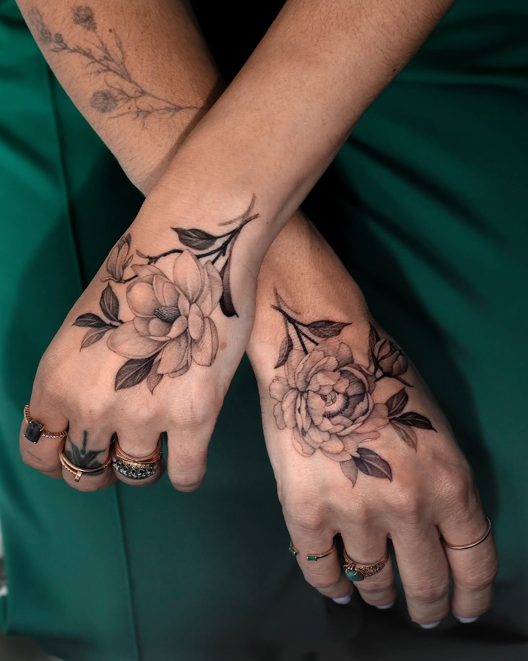 Elegant Magnolia Tattoos on Hands Tattoo Design