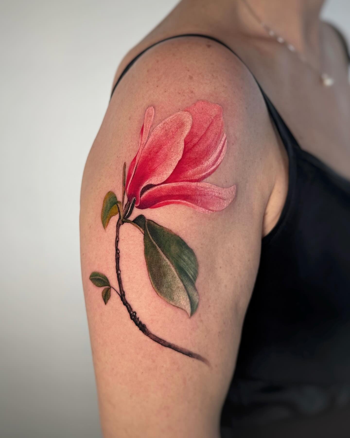 Realistic Magnolia Tattoo on Shoulder Tattoo Design