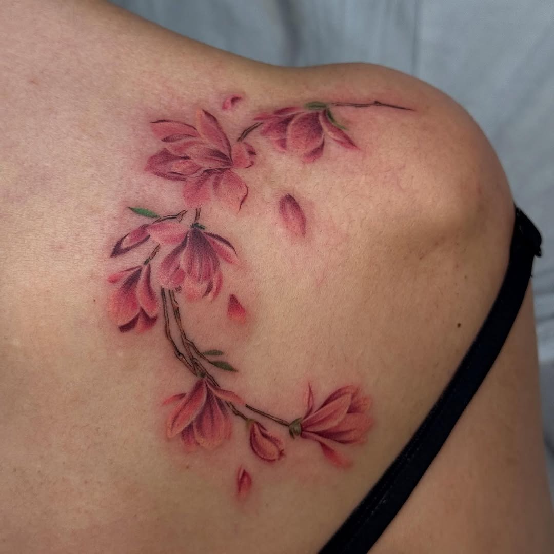 Stunning magnolia tattoo on shoulder Tattoo Design