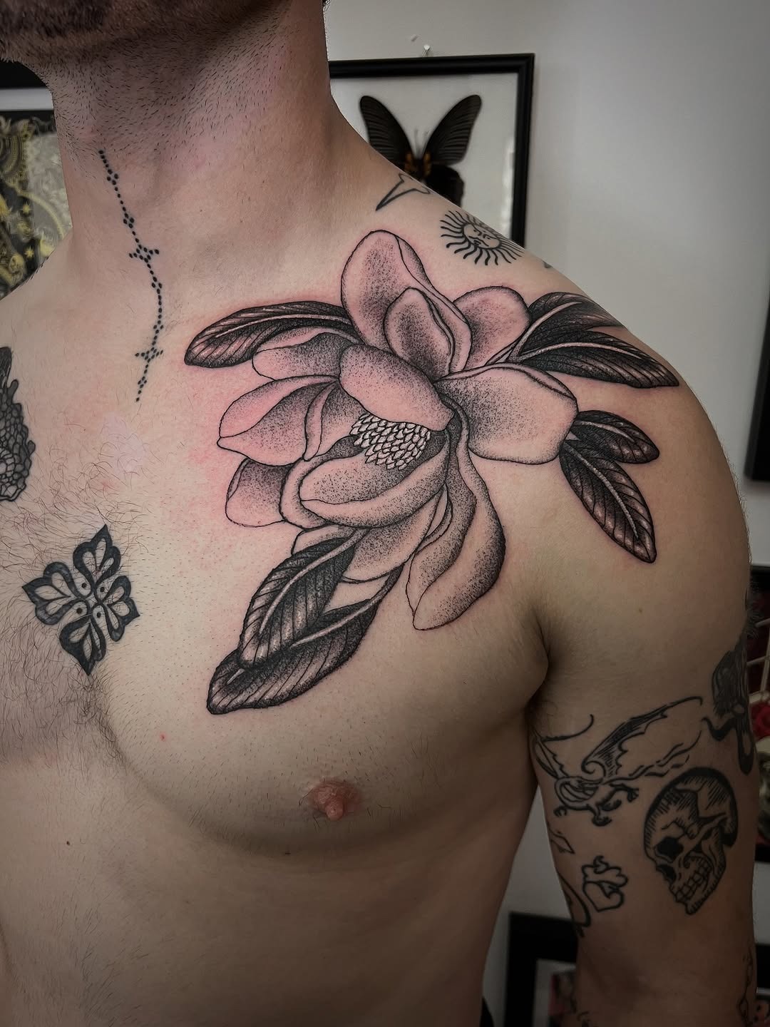 Stunning Magnolia Tattoo on Shoulder Tattoo Design