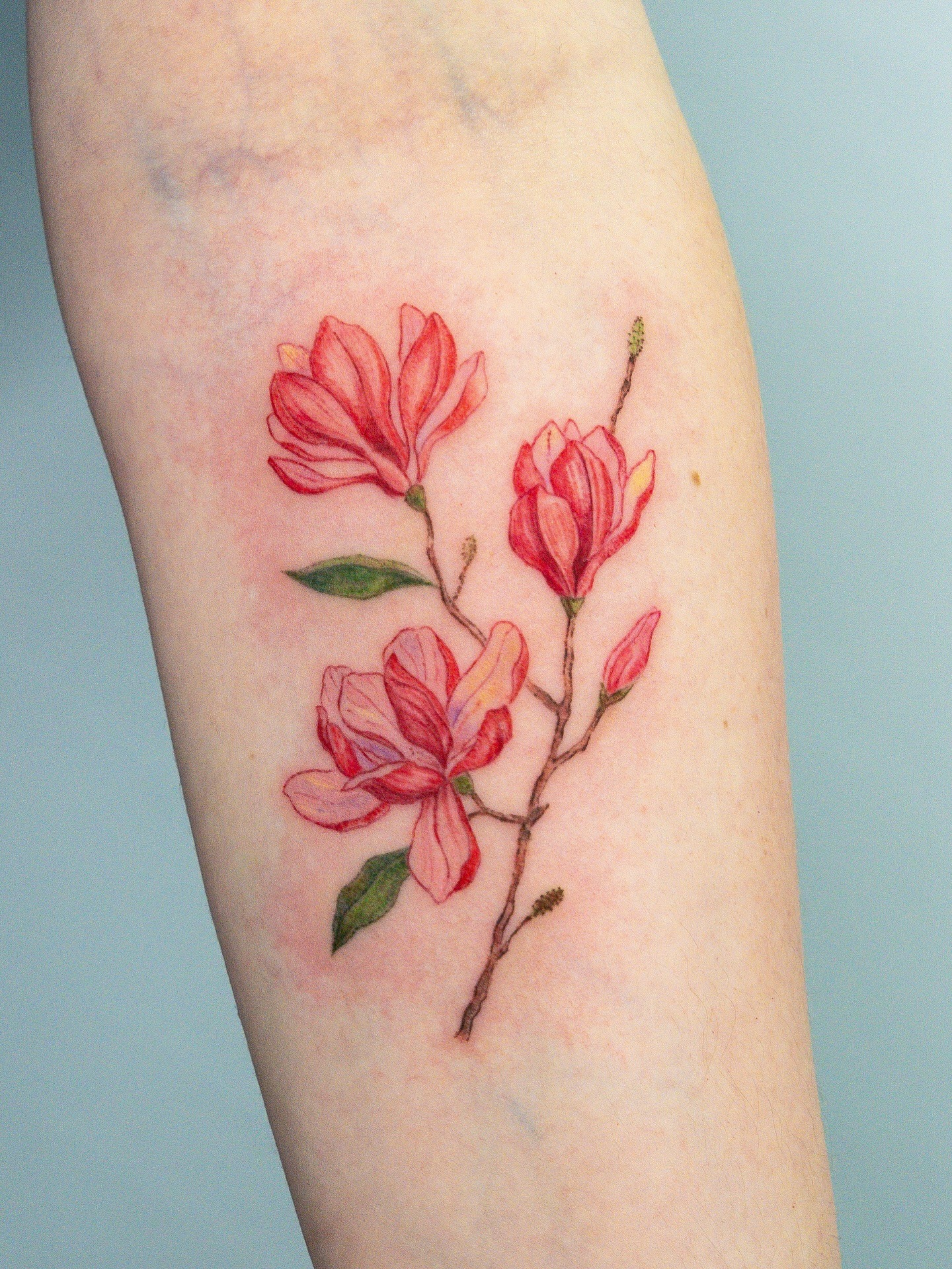 Stunning magnolia tattoo with vibrant colors Tattoo Design