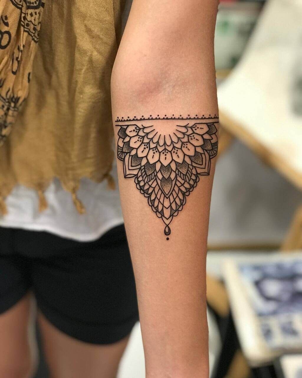 Hand Mandala with Soft Red Center Tattoo Design