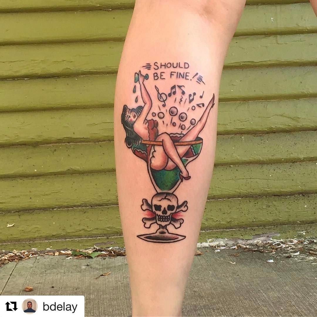 Cheerful tattoo blending fun and caution Tattoo Design