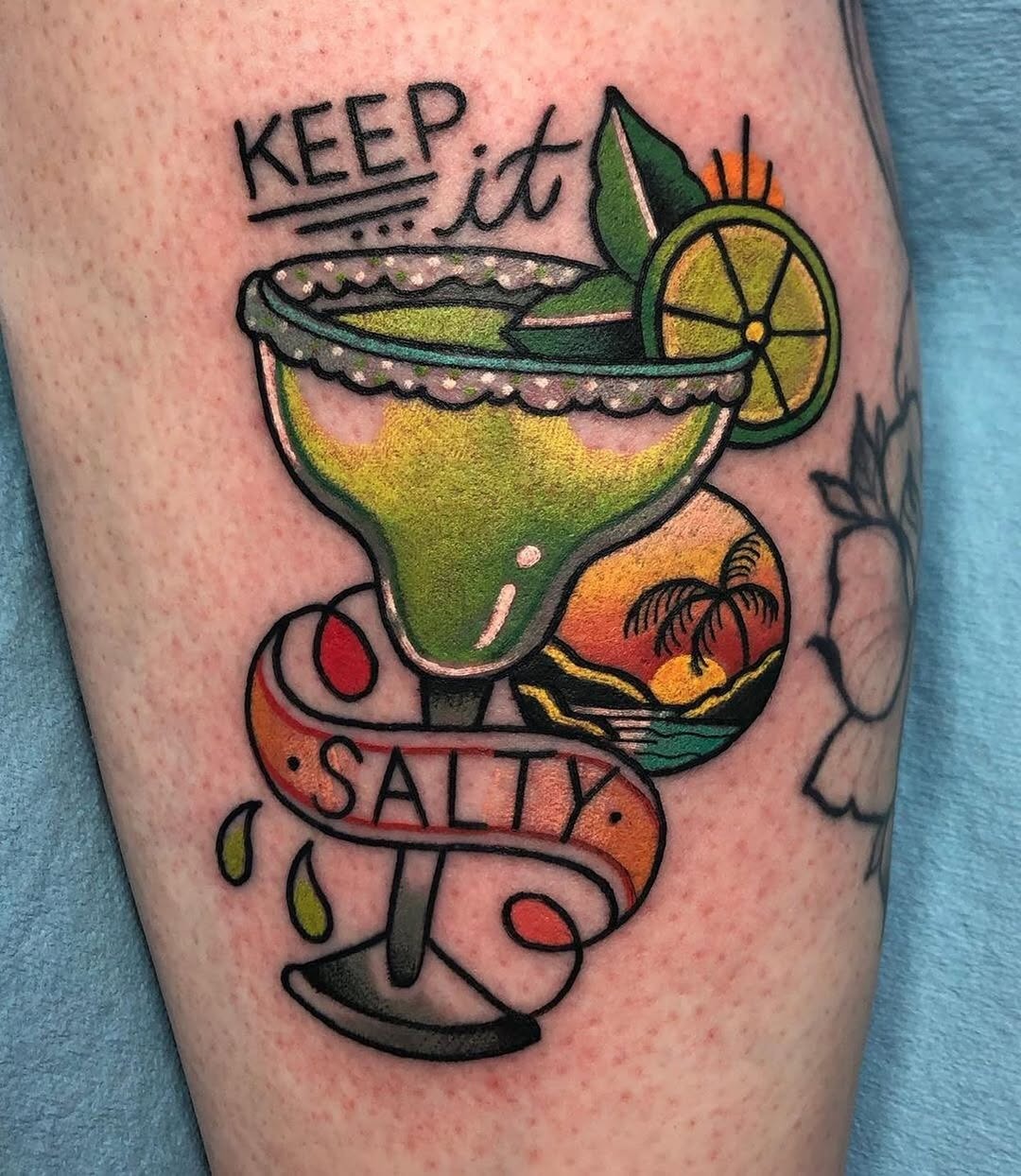 Colorful margarita tattoo with a playful vibe Tattoo Design